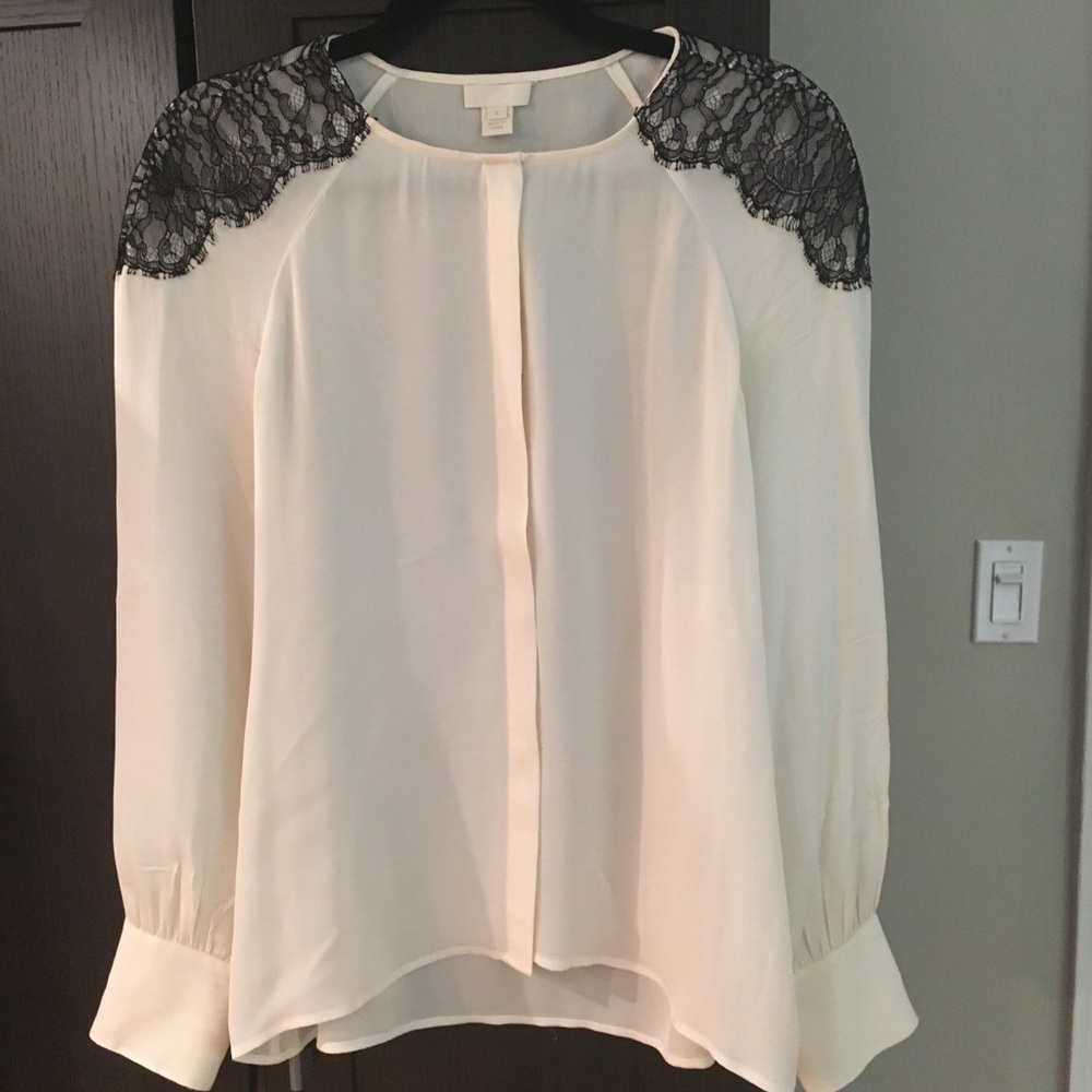 J. Crew Collection silk shoulder-lace blouse Sz 4
