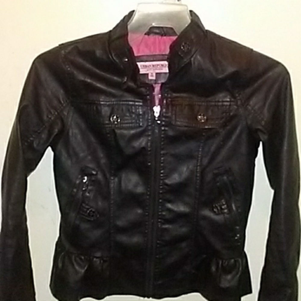 Girls ruffle faux leather jacket