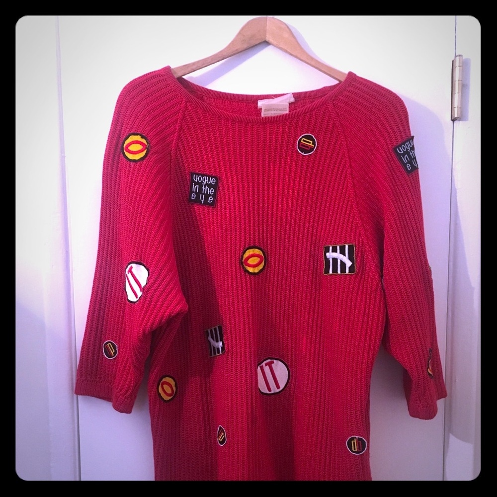 Vintage Italy Red Sweater Dress Random Patches