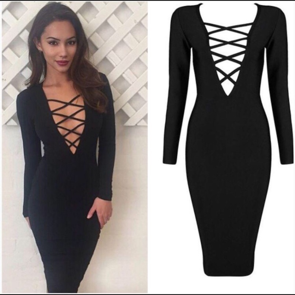*Black* Bandage Bodycon Cocktail Dress - Picture 3 of 7
