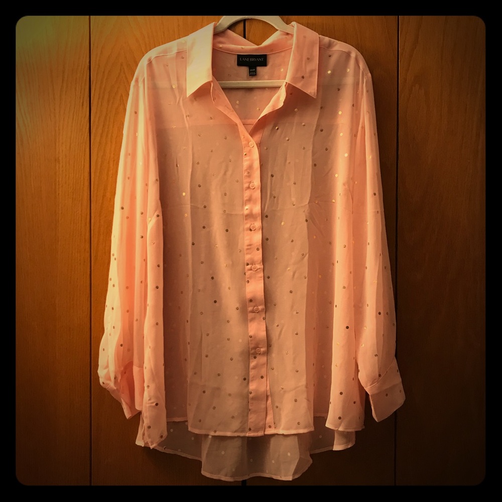 Lane Bryant Pink and Gold Polka Dot Blouse