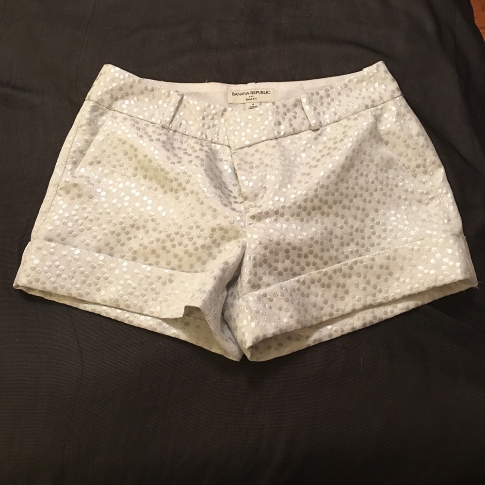 Banana Republic metallic silver and white shorts
