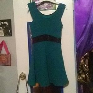 Teal green lace waist dress
