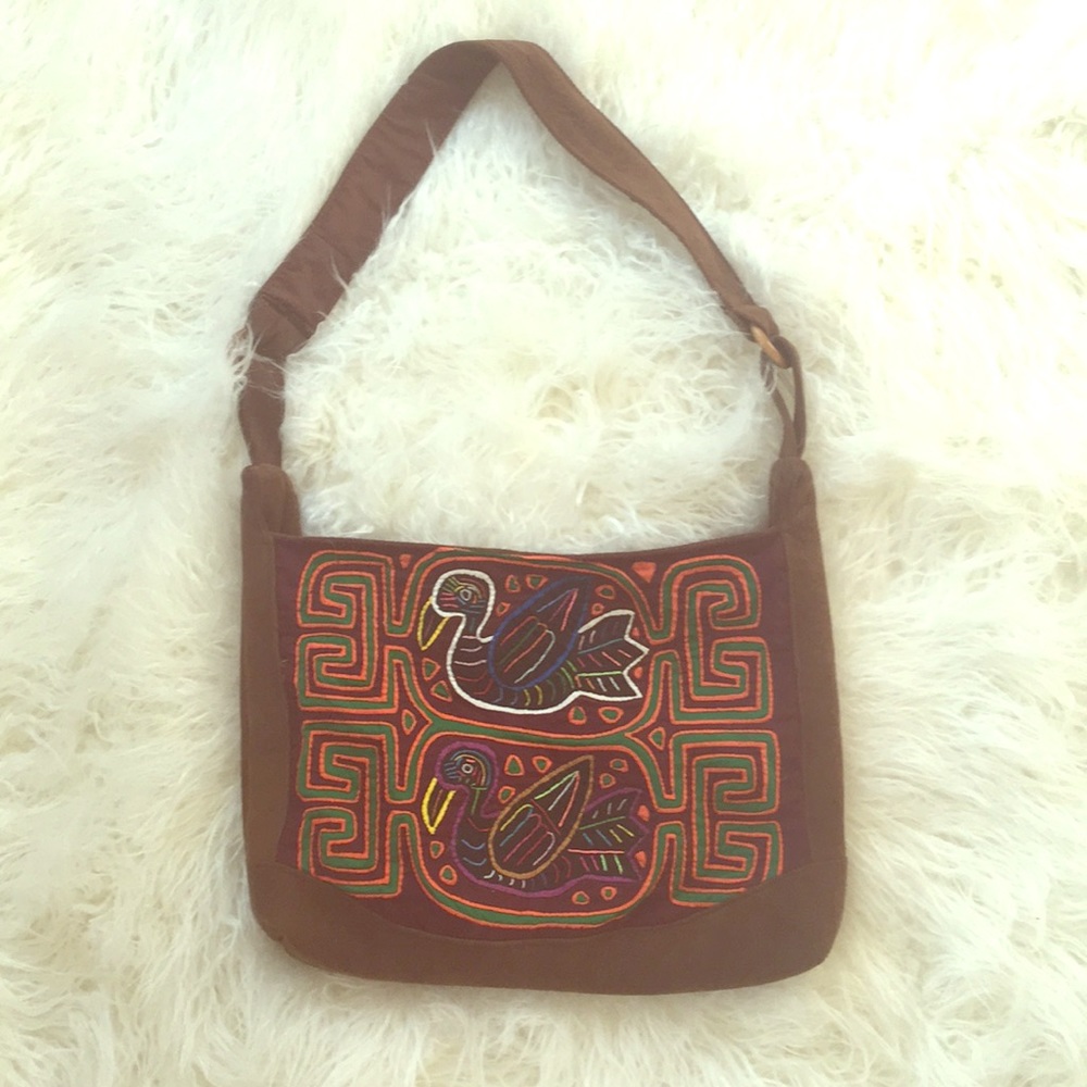 Panamanian Mola faux suede colorful bag