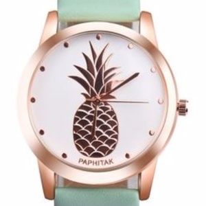 Womens Pineapple Faux Leather Analog Alloy Quartz