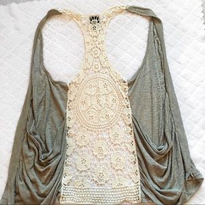 VANITY  CROCHET BACK GREY VEST/CARDIGAN