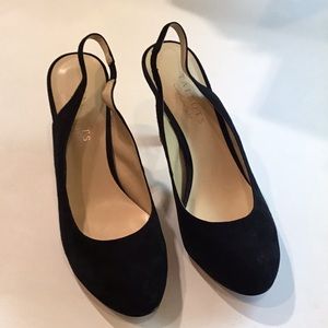 Talbots Black Suede Slingback Heels 7.5 M