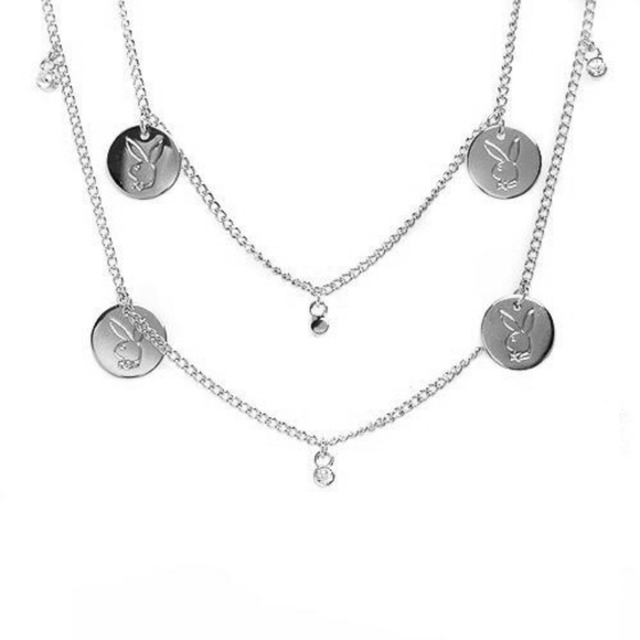 Playboy Necklace long wrap layered bunny charm y2k - Picture 4 of 9