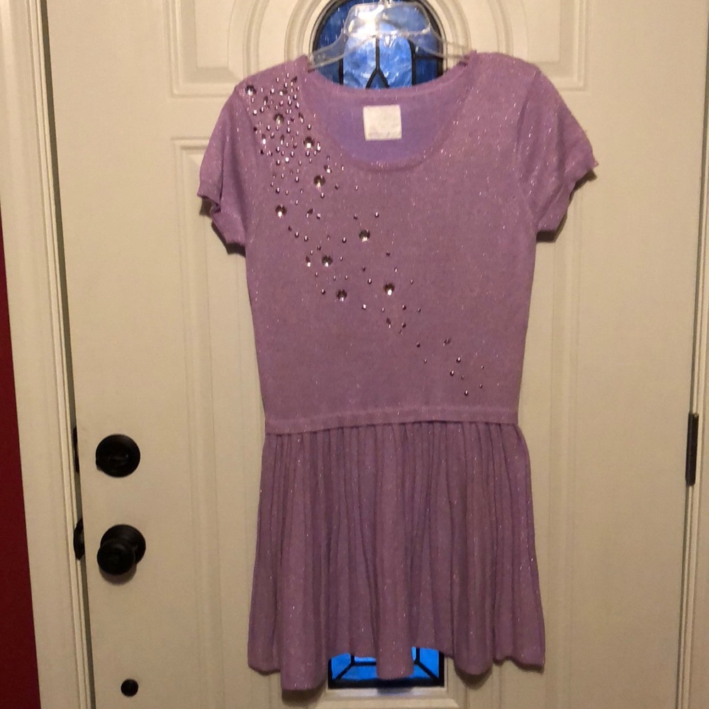 Short sleeve sweater dress purple sparkle