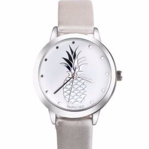 Womens Pineapple Faux Leather Analog Alloy Quartz