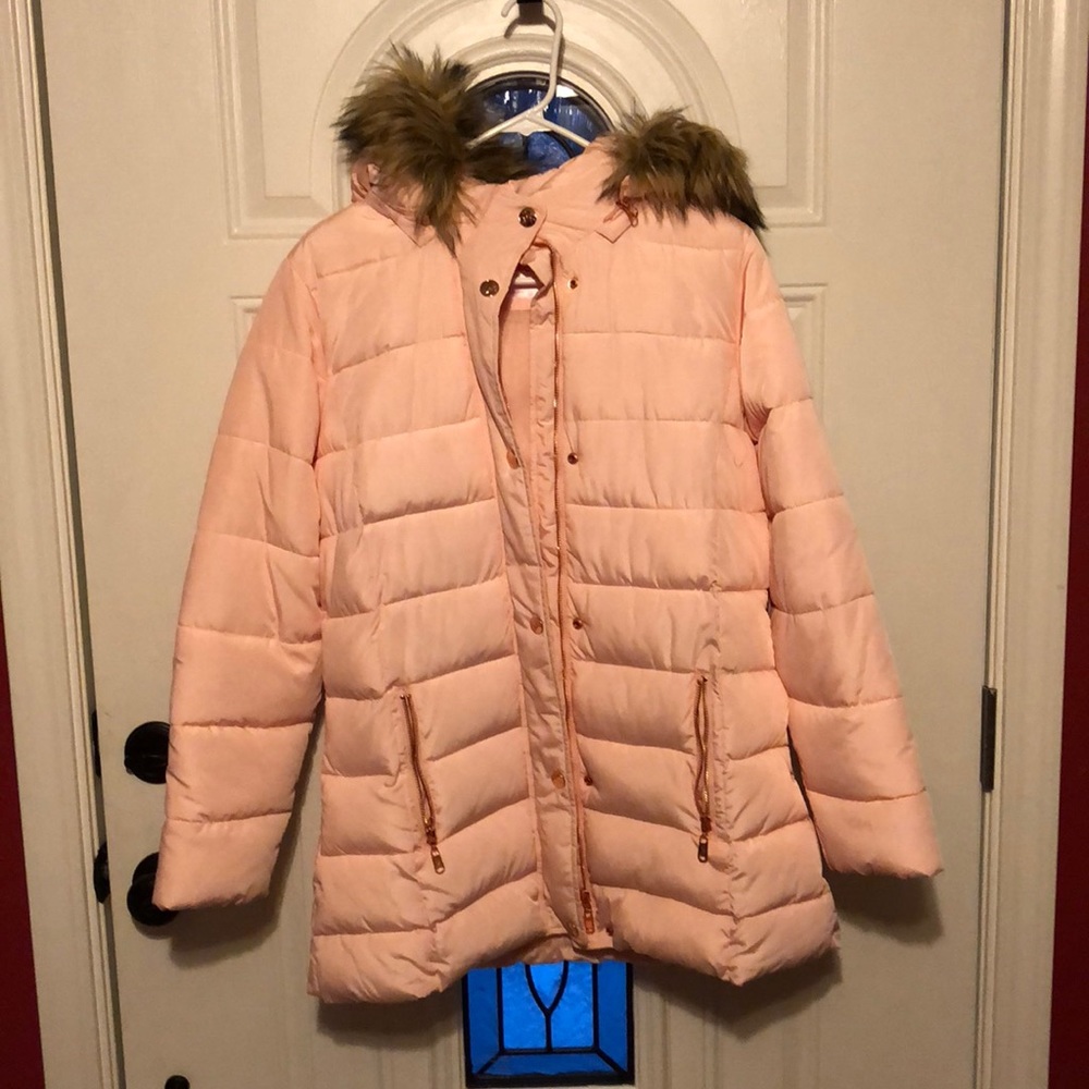 Light pink justice fur hooded coat
