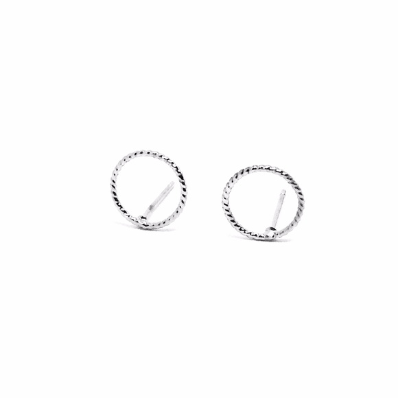 Earrings Circle Twist Studs Silver - Picture 2 of 4