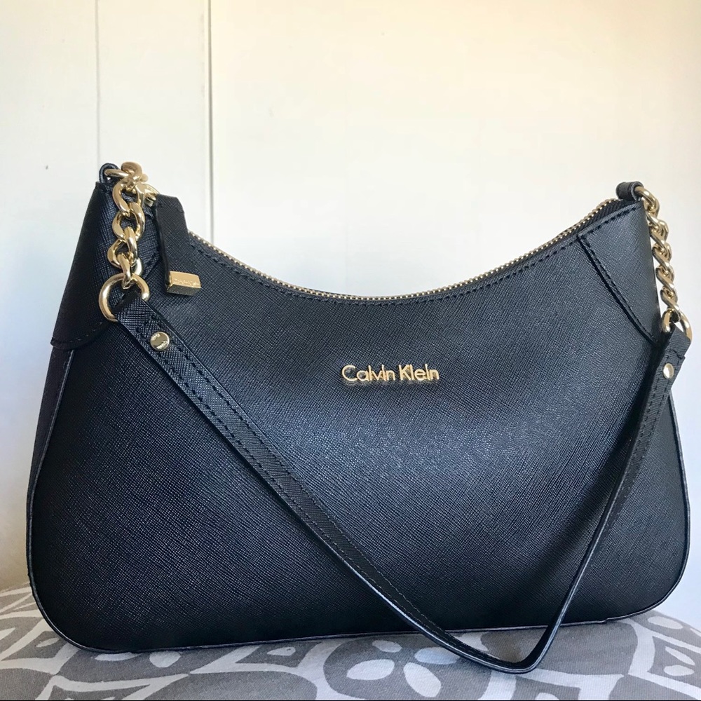 Black Calvin Klein Saffino Leather Shoulder Bag
