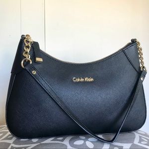 Black Calvin Klein Saffino Leather Shoulder Bag