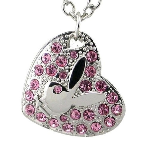 Playboy Jewelry Set Necklace Earrings Pink Heart Swarovski Crystals Gift Box y2k - Picture 4 of 6