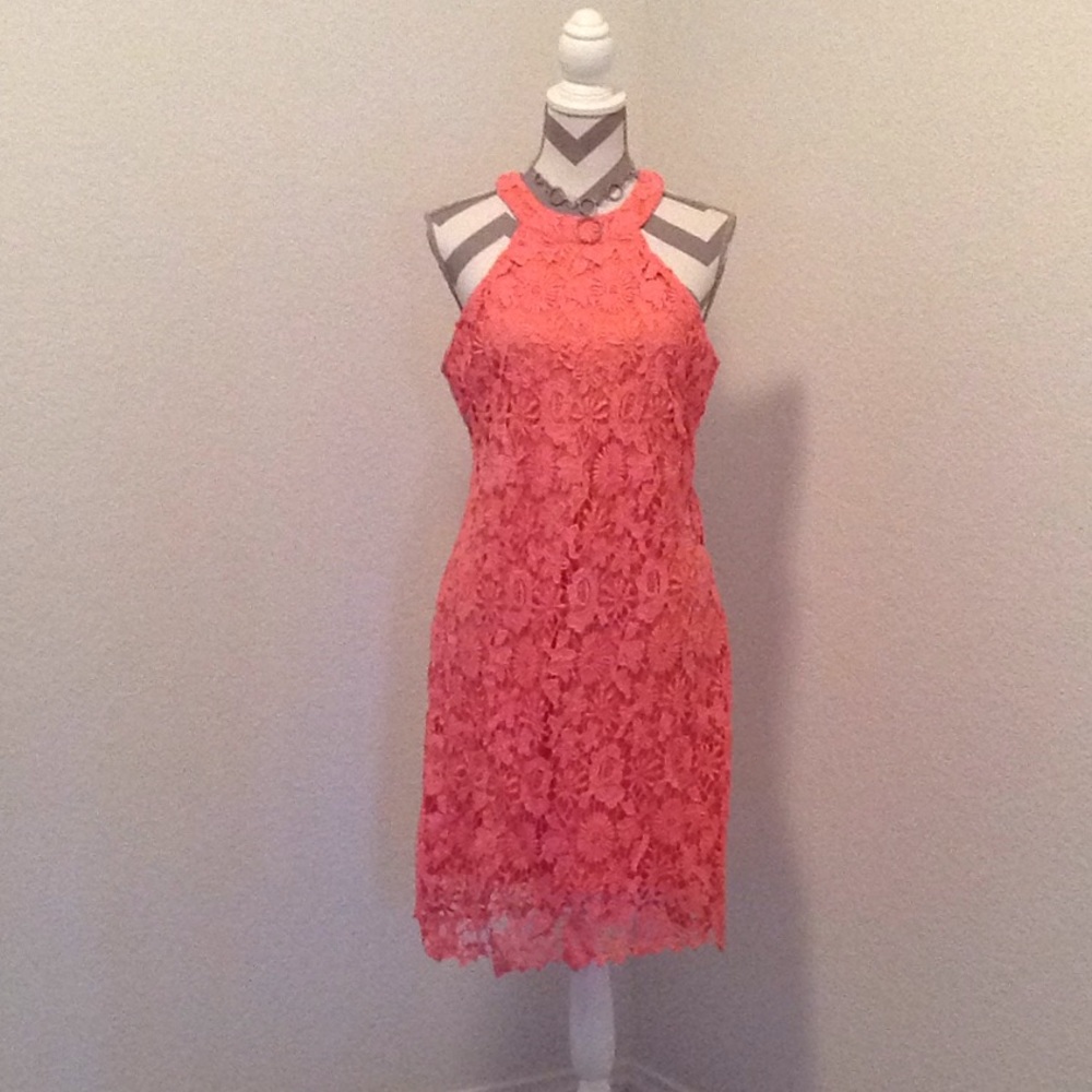 SOLD [NWT] Coral Lace Halter Dress