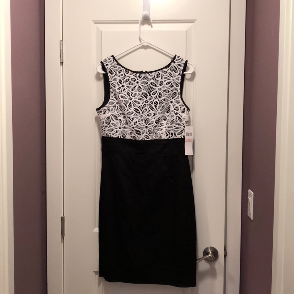 BNWT London Times black dress with white lace