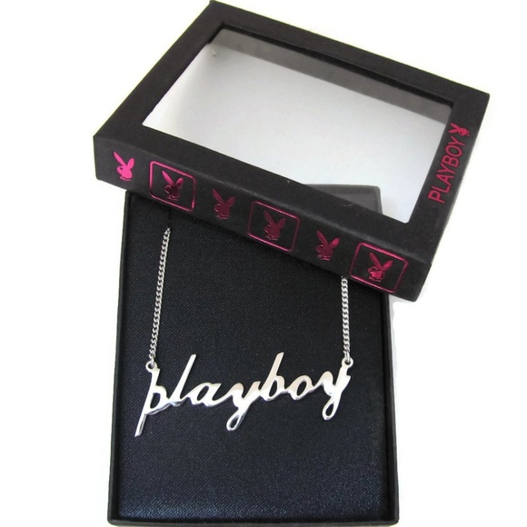 Playboy Necklace 925 Sterling Silver Script Word - Picture 2 of 3