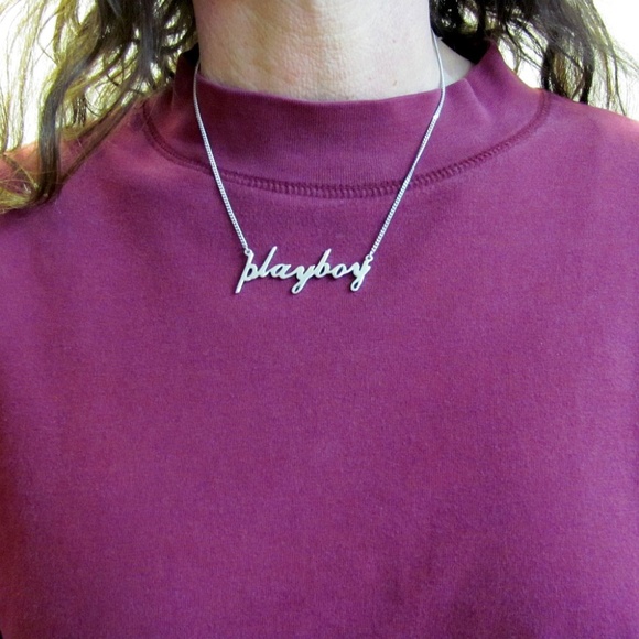 Playboy Necklace 925 Sterling Silver Script Word - Picture 3 of 3