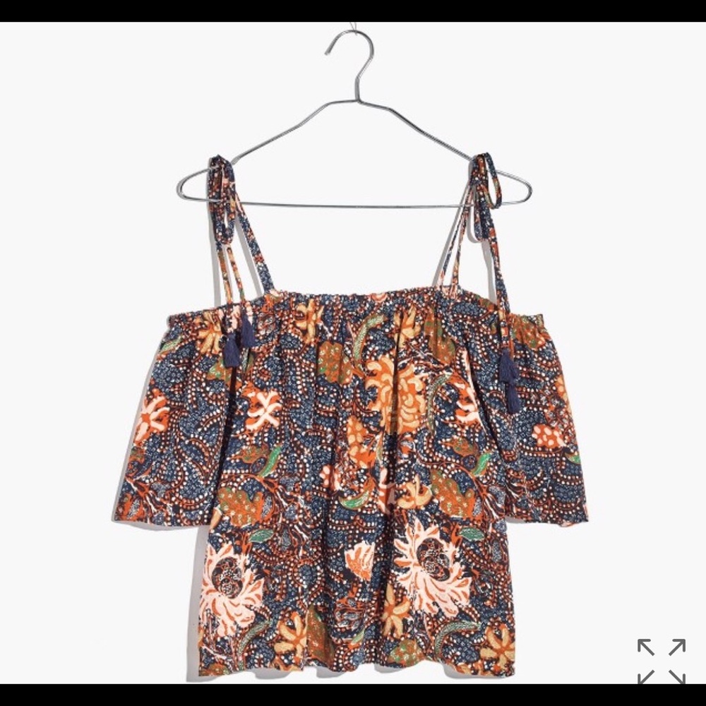 Madewell silk cold-shoulder top in sea floral
