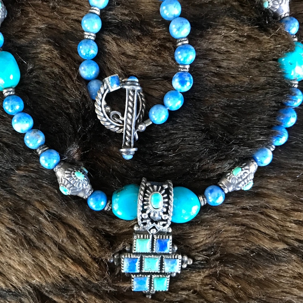 NEW Turquoise Beaded Choker w/Pend & Silver accs