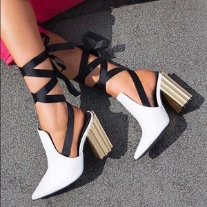 White and gold mules/heels with straps