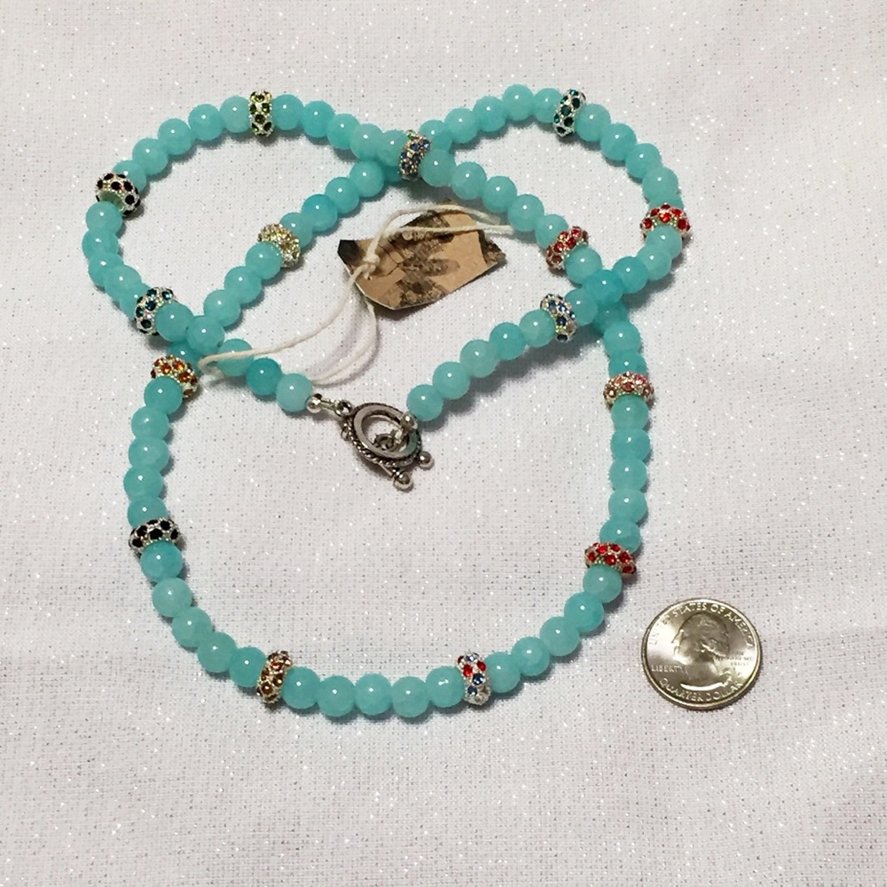 NWT Boutique Aqua Crystal Beaded Necklace