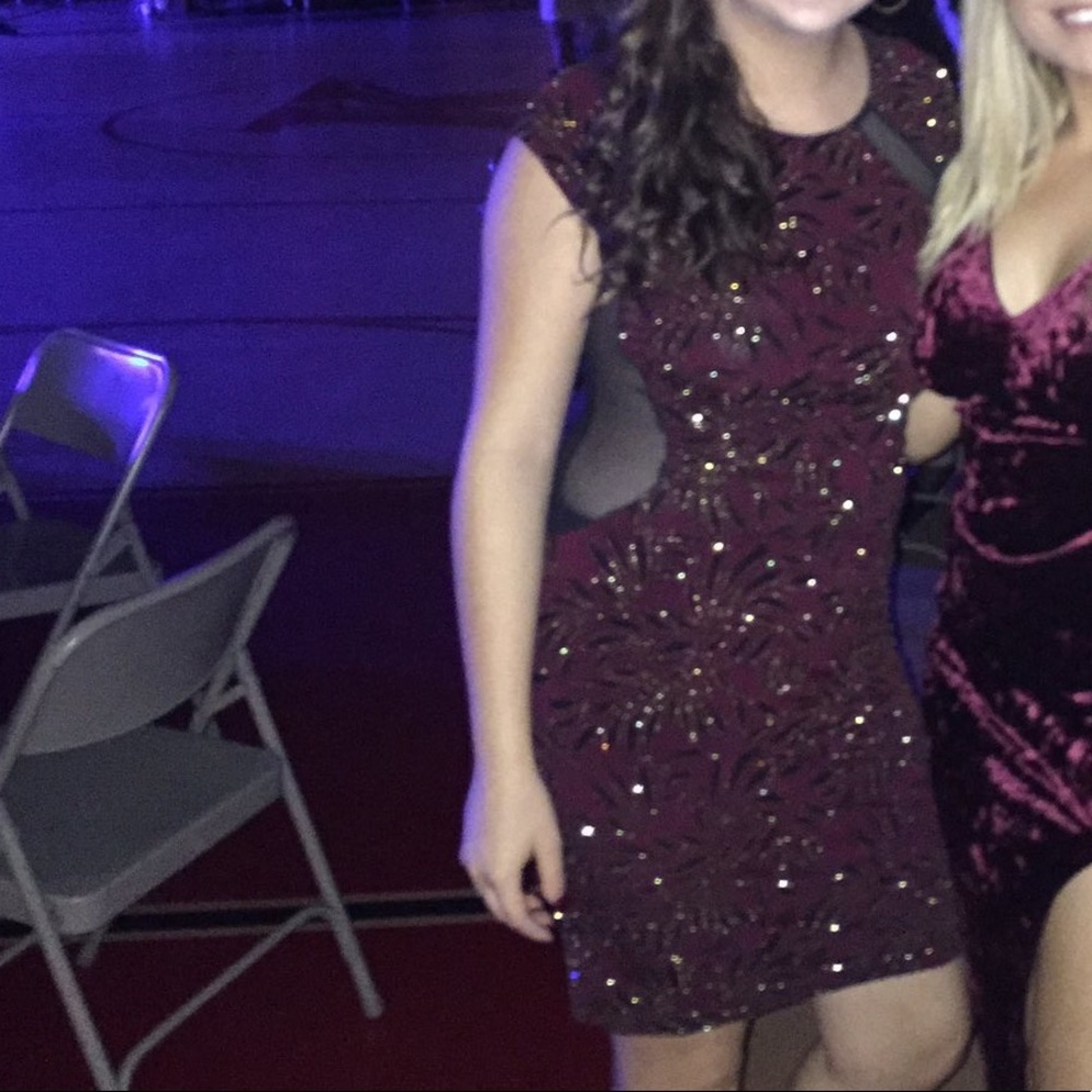 Maroon gold beaded short dress