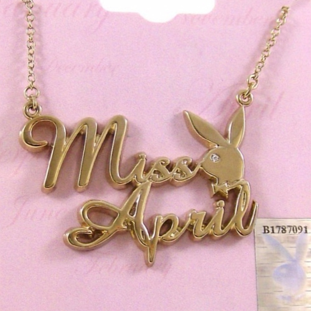 Playboy Necklace Miss April Gold Plated Bunny 17" - Picture 12 of 14