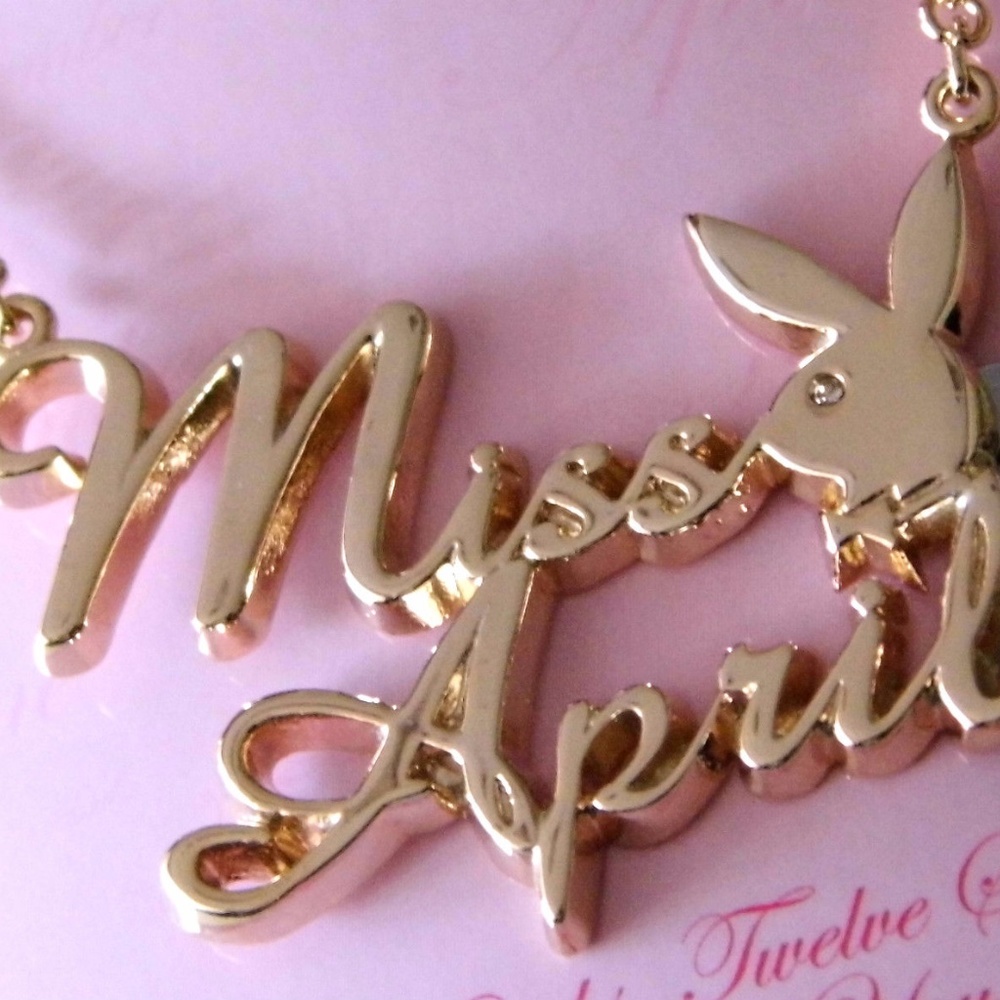 Playboy Necklace Miss April Gold Plated Bunny 17" - Picture 5 of 14