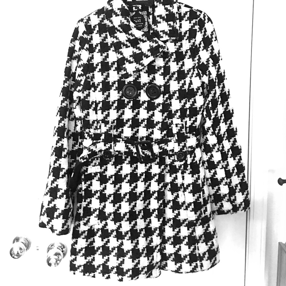Yoki houndstooth belted trench coat