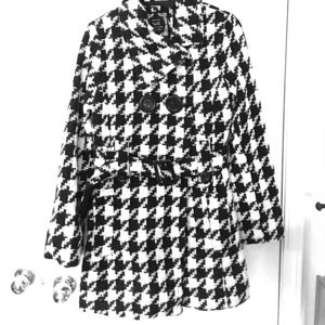 Yoki houndstooth belted trench coat