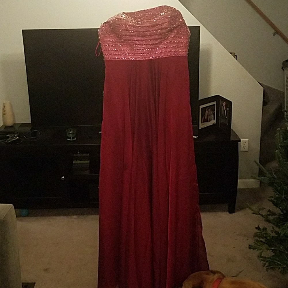 Prom dress fuscia gem stone top maroon bottm