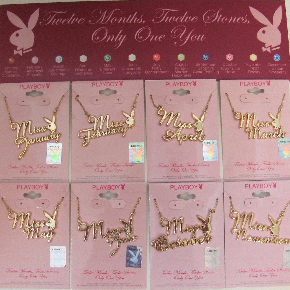 Playboy Necklace Miss February Bunny Pendant Gold Plated Birthstone NWT RARE y2k - Picture 6 of 8