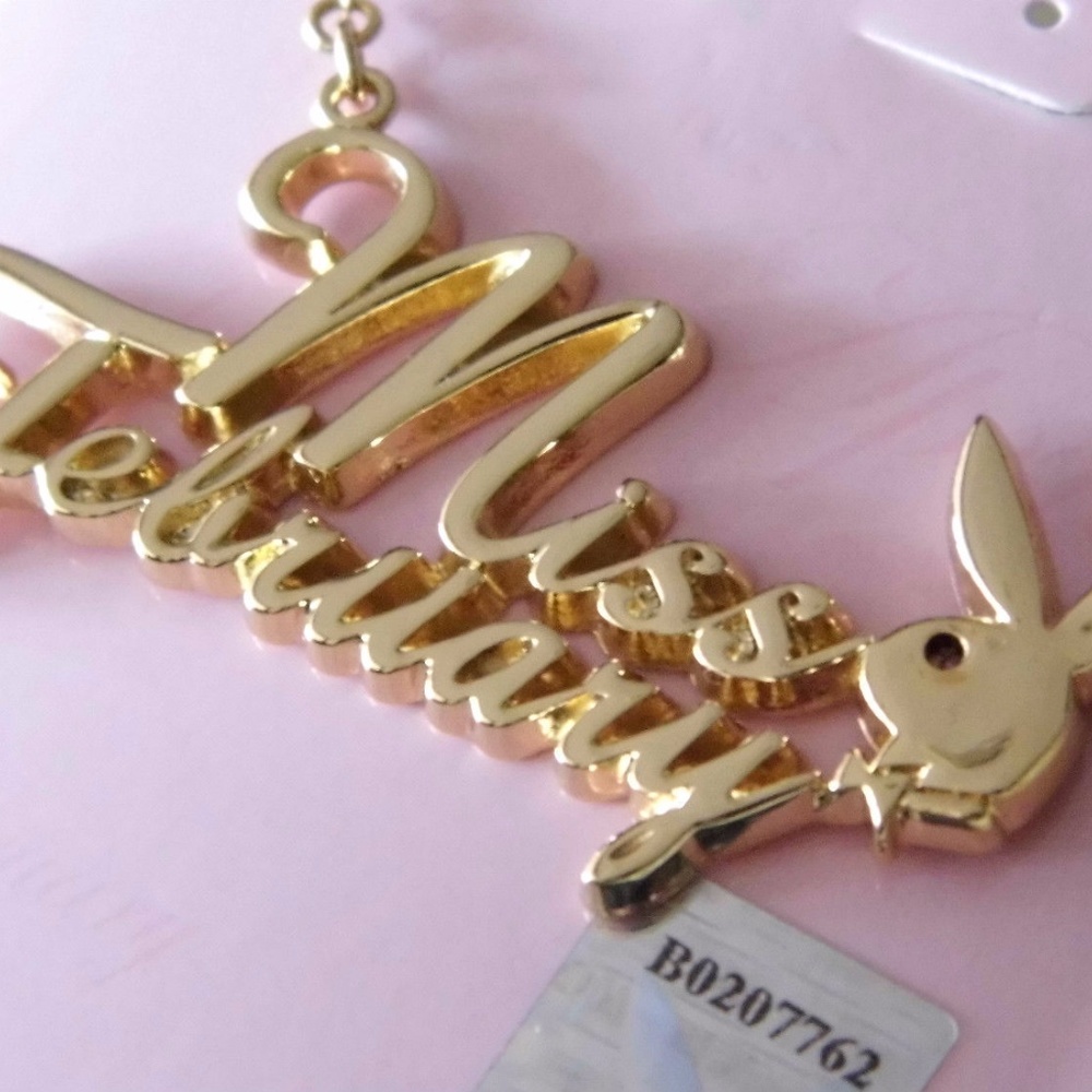 Playboy Necklace Miss February Bunny Pendant Gold Plated Birthstone NWT RARE y2k - Picture 7 of 8