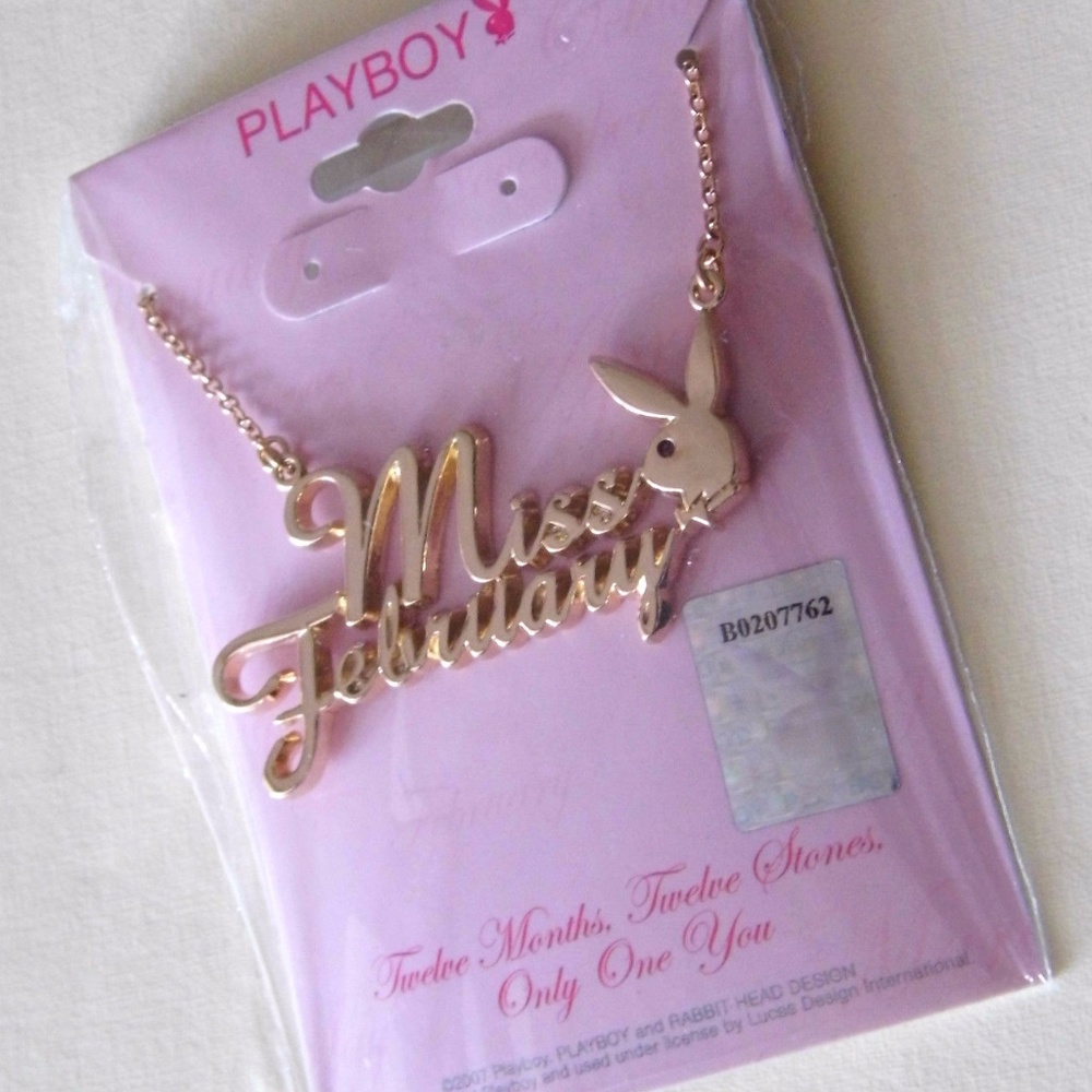 Playboy Necklace Miss February Bunny Pendant Gold Plated Birthstone NWT RARE y2k - Picture 2 of 8