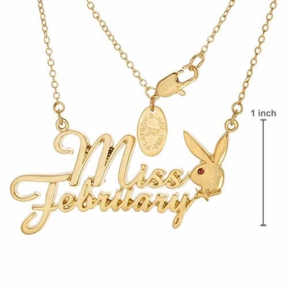 Playboy Necklace Miss February Bunny Pendant Gold Plated Birthstone NWT RARE y2k - Picture 4 of 8