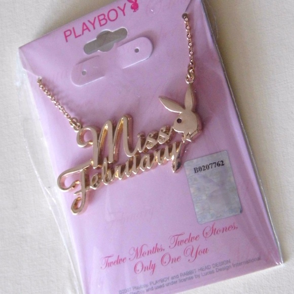 Playboy Necklace Miss February Bunny Pendant Gold Plated Birthstone NWT RARE y2k - Picture 2 of 8