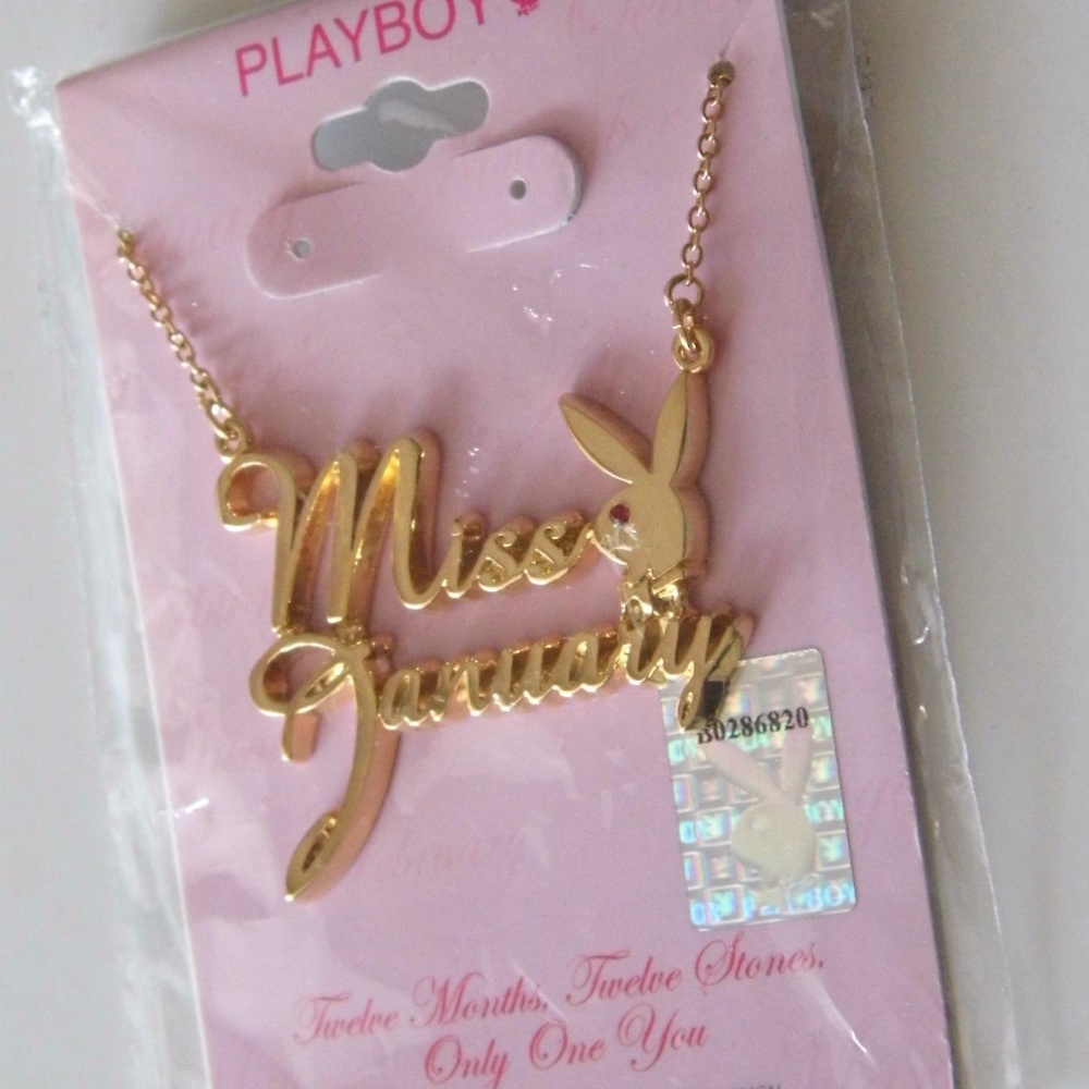 Playboy Necklace Miss January Bunny Pendant Gold Plated Birthstone NWT Authentic - Picture 7 of 8