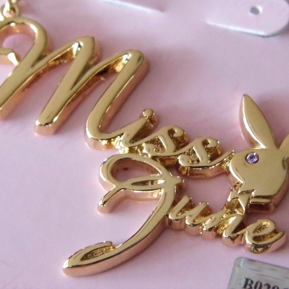Playboy Necklace Miss June Bunny Pendant Gold Plated Birthstone y2k NWT RARE HTF - Picture 5 of 14