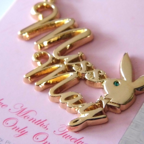 thumbnail image 2 of Playboy MISS APRIL Bunny Pendant Necklace Gold Plated With Crystal, 17 Inch, Y2K Vintage 2 of 5