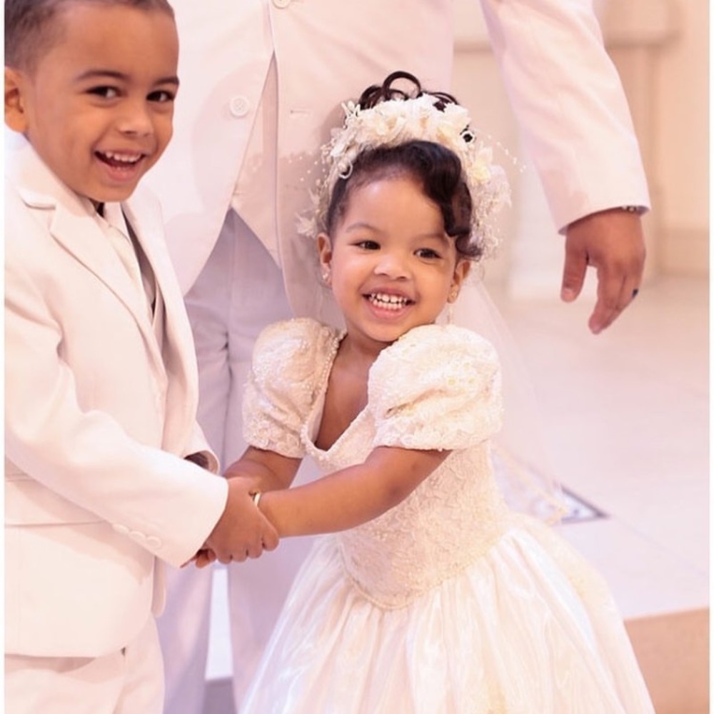 Flower girl pearl satin dress