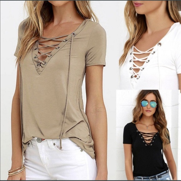 NWT Deep V-Neck Bandage Top Black - Picture 2 of 2