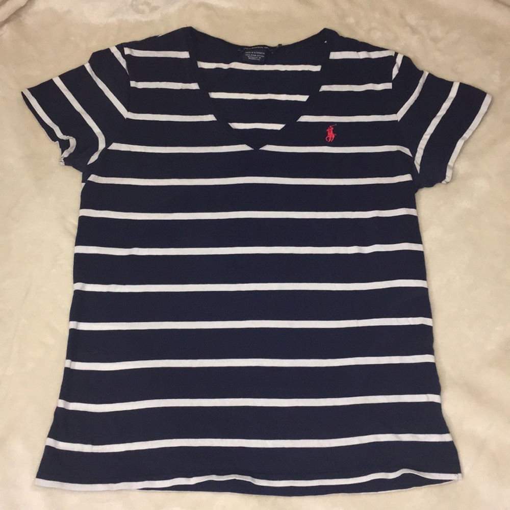 Navy blue and white stripe Ralph Lauren tee