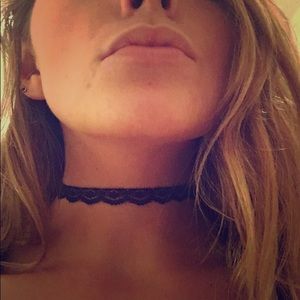 Thin embroidered black choker