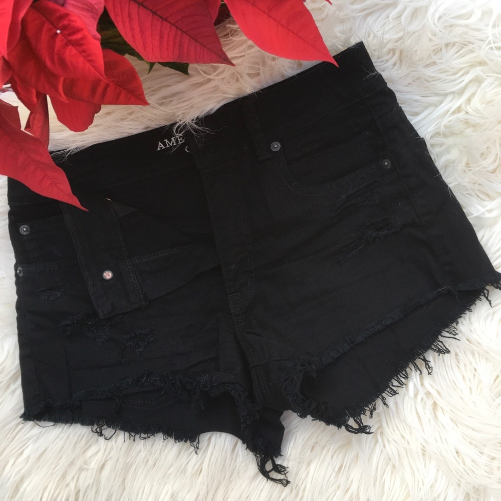 Black denim high waisted shorts