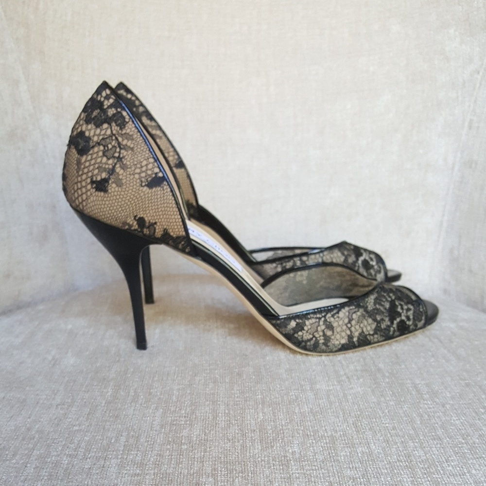 Jimmy Choo Black Patent Leather Lace Pumps