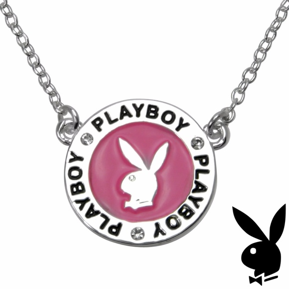 Playboy Necklace Pink Enamel Bunny Platinum Plated - Picture 2 of 8