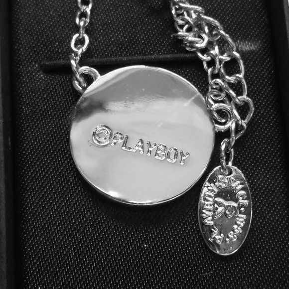 Playboy Necklace Pink Enamel Bunny Platinum Plated - Picture 5 of 8