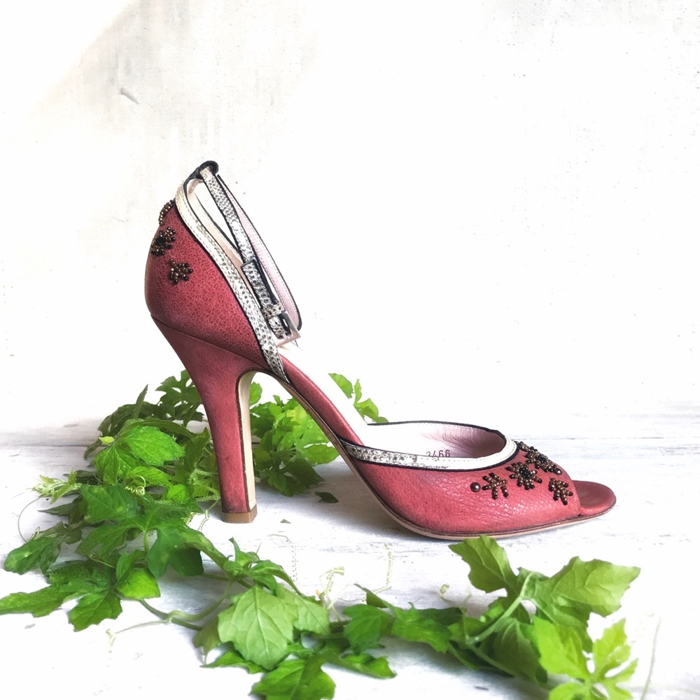 Prada Italian Leather Peep Toe Ankle Strap 4" Heel